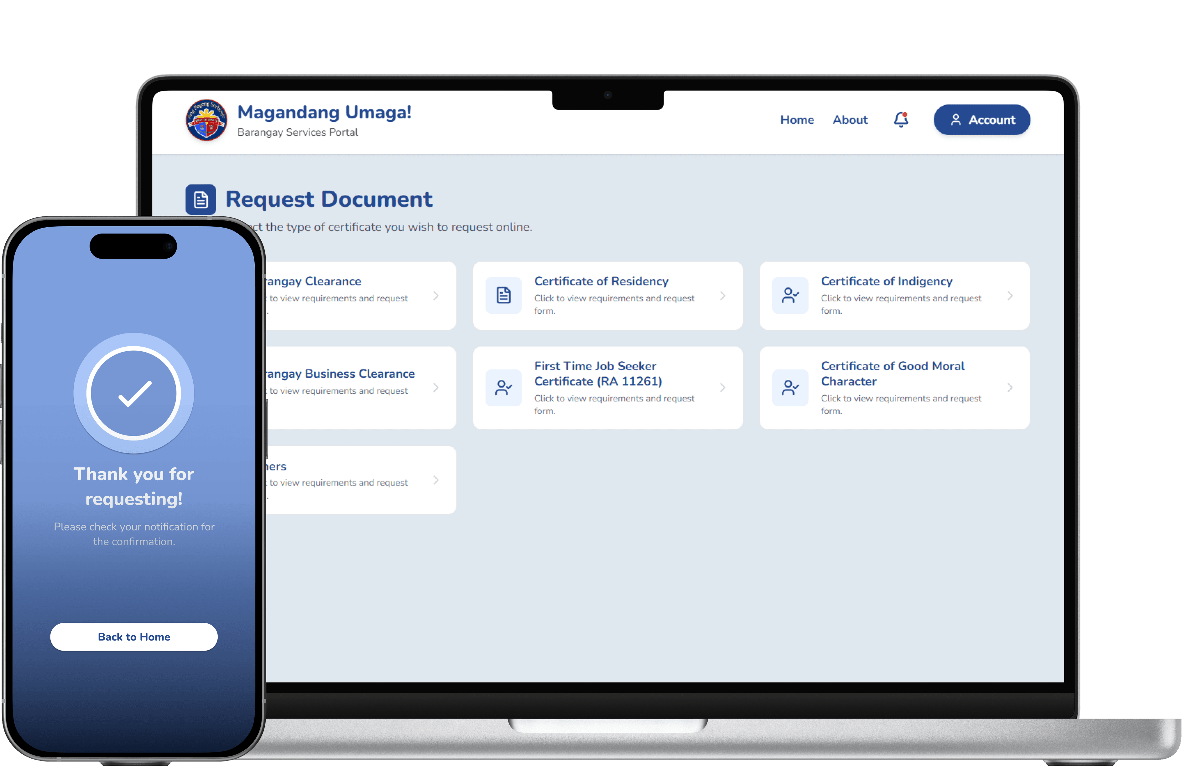 Success confirmation screen for document processing